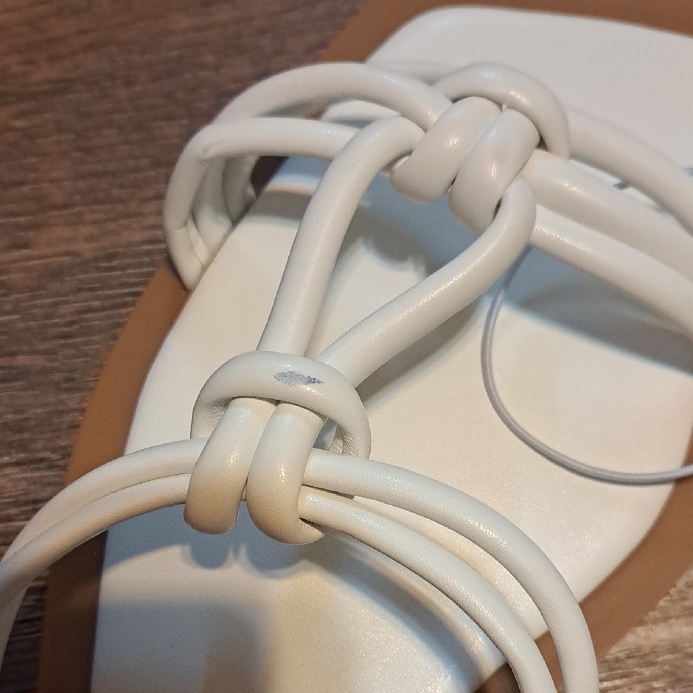 NWT White and Tan Strappy Slip-On Sandals - Picture 4 of 5